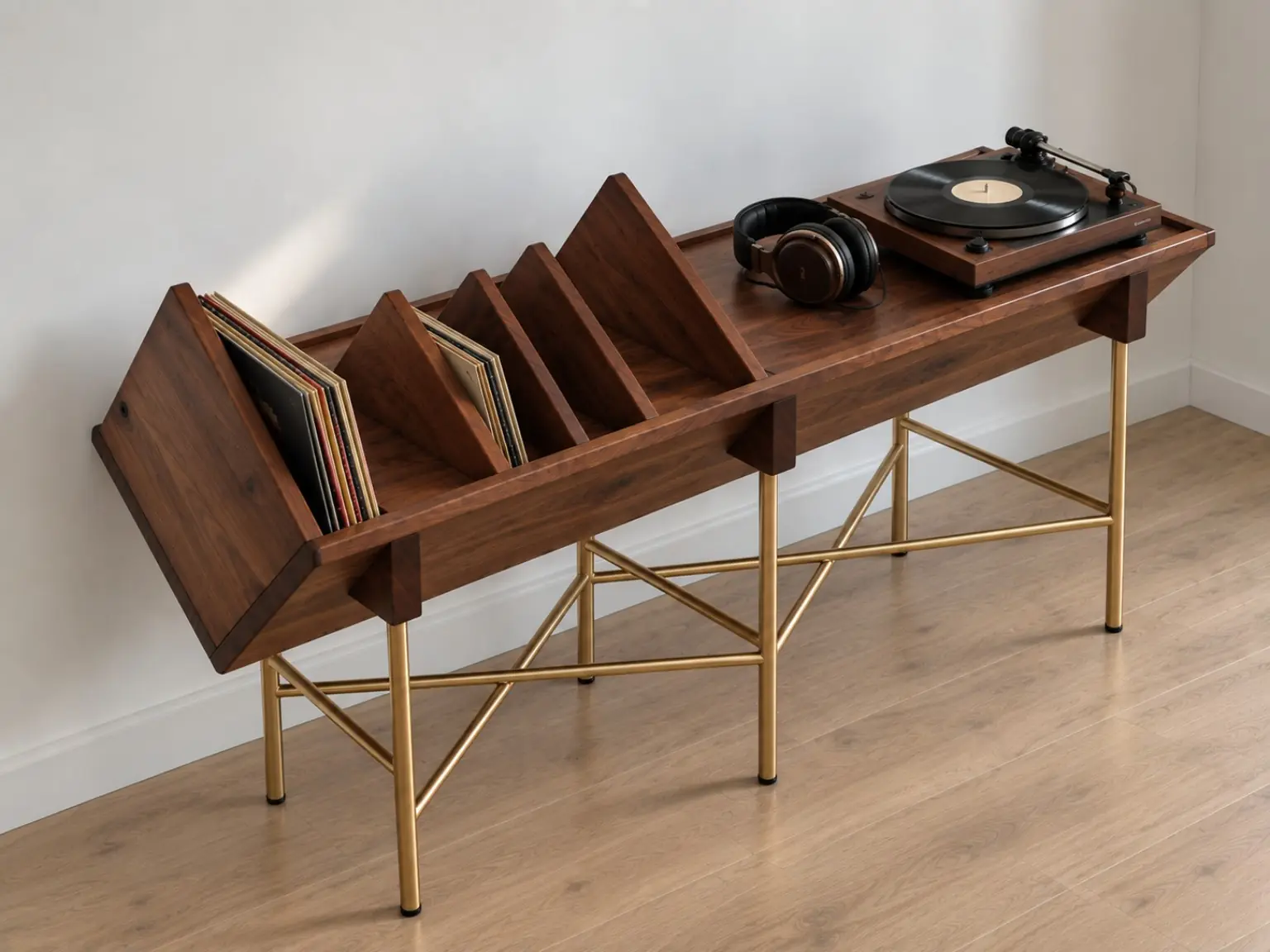 Mueble para vinilos en nogal americano